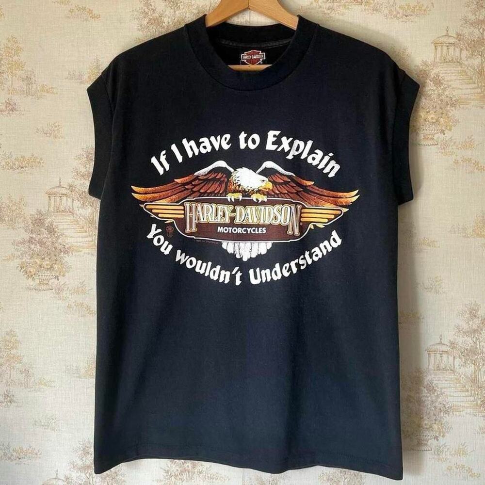 Vintage 80s Harley-Davidson Muscle T-Shirt | "If I Have To Explain" Eagle | L